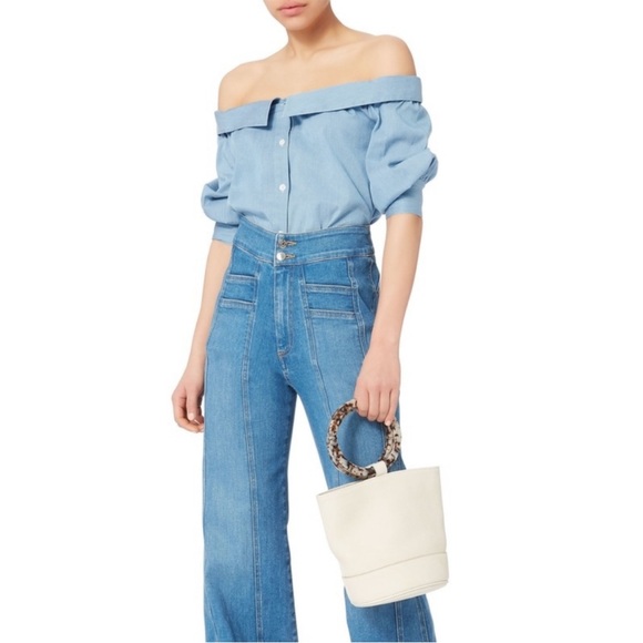 Veronica Beard Britta Off-the-Shoulder Button-Front Chambray Top Size 2 - Picture 1 of 9